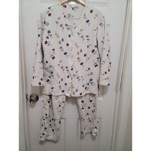 Cherokee Womens Floral Fleece Pajama Set With Button-Front Top & Elastic Waist P
